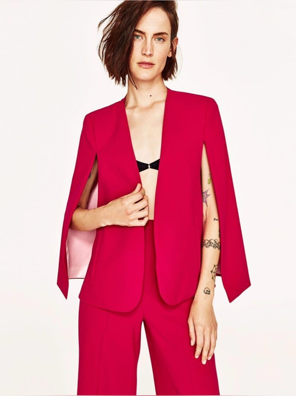 ZARA Cape Blazer Fuchsia XS Open Front NWT Trinny Power Jacket
